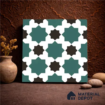Moroccan Wall & Floor Tile TL 11109 Emerald Star Mosaic 1 ft x 1 ft Ceramic Matte Finish Tile - 10 mm | Suitable For Kitchen, Bathroom, Balcony