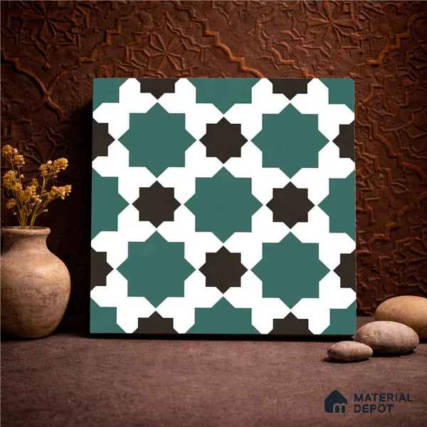 Moroccan Wall & Floor Tile TL 11109 Emerald Star Mosaic 1 ft x 1 ft Ceramic Matte Finish Tile - 10 mm | Suitable For Kitchen, Bathroom, Balcony