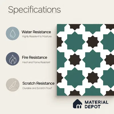 Moroccan Wall & Floor Tile TL 11109 Emerald Star Mosaic 1 ft x 1 ft Ceramic Matte Finish Tile - 10 mm | Suitable For Kitchen, Bathroom, Balcony