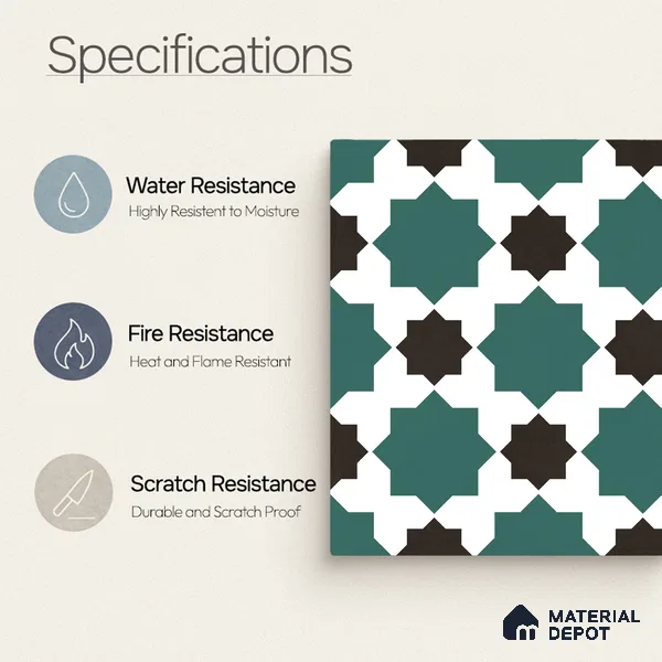 Moroccan Wall & Floor Tile TL 11109 Emerald Star Mosaic 1 ft x 1 ft Ceramic Matte Finish Tile - 10 mm | Suitable For Kitchen, Bathroom, Balcony