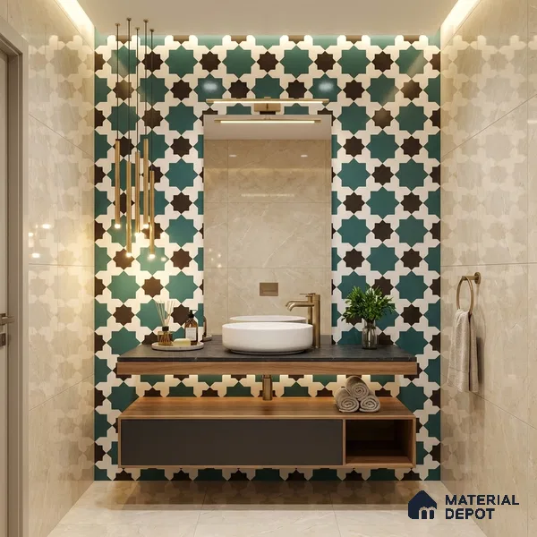 Moroccan Wall & Floor Tile TL 11109 Emerald Star Mosaic 1 ft x 1 ft Ceramic Matte Finish Tile - 10 mm | Suitable For Kitchen, Bathroom, Balcony