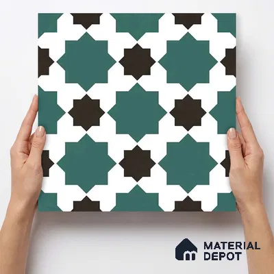 Moroccan Wall & Floor Tile TL 11109 Emerald Star Mosaic 1 ft x 1 ft Ceramic Matte Finish Tile - 10 mm | Suitable For Kitchen, Bathroom, Balcony