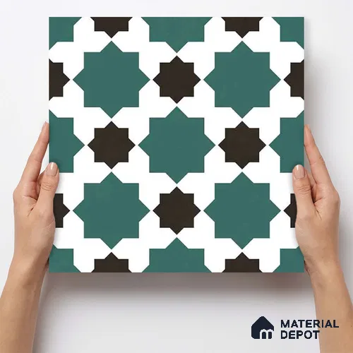 Moroccan Wall & Floor Tile TL 11109 Emerald Star Mosaic 1 ft x 1 ft Ceramic Matte Finish Tile - 10 mm | Suitable For Kitchen, Bathroom, Balcony
