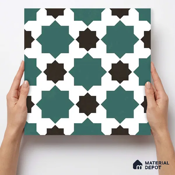 Moroccan Wall & Floor Tile TL 11109 Emerald Star Mosaic 1 ft x 1 ft Ceramic Matte Finish Tile - 10 mm | Suitable For Kitchen, Bathroom, Balcony