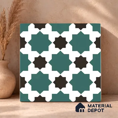Moroccan Wall & Floor Tile TL 11109 Emerald Star Mosaic 1 ft x 1 ft Ceramic Matte Finish Tile - 10 mm | Suitable For Kitchen, Bathroom, Balcony