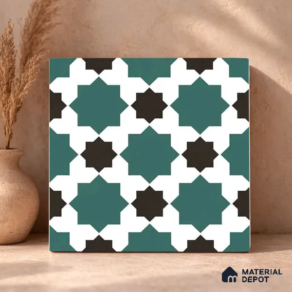 Moroccan Wall & Floor Tile TL 11109 Emerald Star Mosaic 1 ft x 1 ft Ceramic Matte Finish Tile - 10 mm | Suitable For Kitchen, Bathroom, Balcony