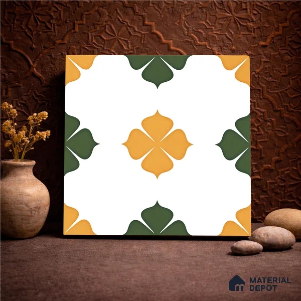 Moroccan Wall & Floor Tile TL 11127 Clover Marigold 1 ft x 1 ft Ceramic Matte Finish Tile - 10 mm | Suitable For Kitchen, Bathroom, Balcony