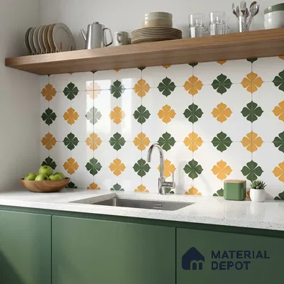 Moroccan Wall & Floor Tile TL 11127 Clover Marigold 1 ft x 1 ft Ceramic Matte Finish Tile - 10 mm | Suitable For Kitchen, Bathroom, Balcony