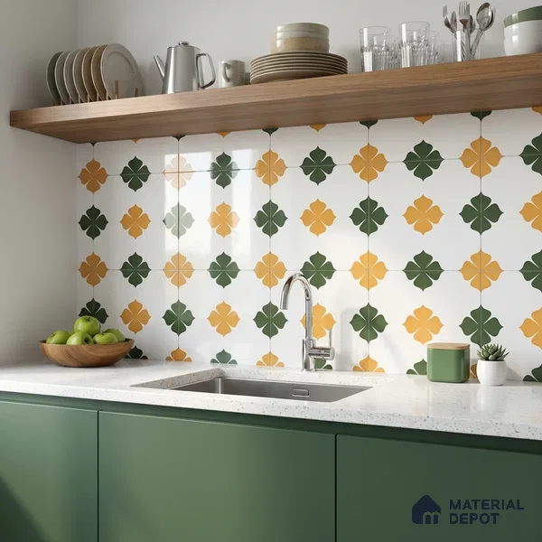 Moroccan Wall & Floor Tile TL 11127 Clover Marigold 1 ft x 1 ft Ceramic Matte Finish Tile - 10 mm | Suitable For Kitchen, Bathroom, Balcony