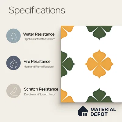 Moroccan Wall & Floor Tile TL 11127 Clover Marigold 1 ft x 1 ft Ceramic Matte Finish Tile - 10 mm | Suitable For Kitchen, Bathroom, Balcony