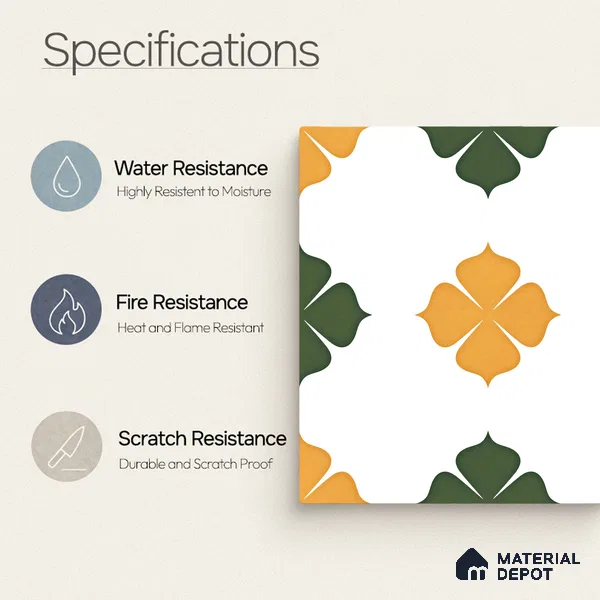 Moroccan Wall & Floor Tile TL 11127 Clover Marigold 1 ft x 1 ft Ceramic Matte Finish Tile - 10 mm | Suitable For Kitchen, Bathroom, Balcony
