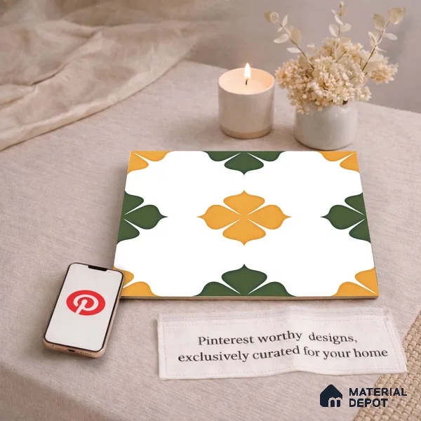 Moroccan Wall & Floor Tile TL 11127 Clover Marigold 1 ft x 1 ft Ceramic Matte Finish Tile - 10 mm | Suitable For Kitchen, Bathroom, Balcony
