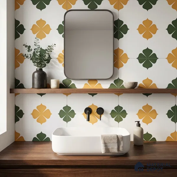 Moroccan Wall & Floor Tile TL 11127 Clover Marigold 1 ft x 1 ft Ceramic Matte Finish Tile - 10 mm | Suitable For Kitchen, Bathroom, Balcony