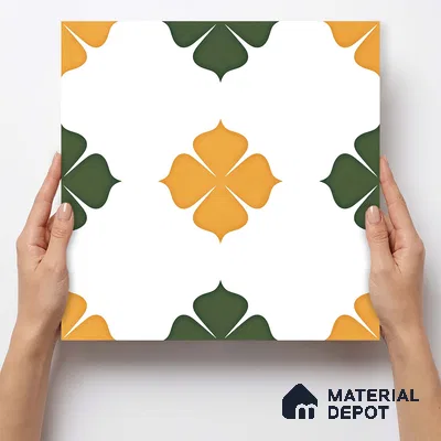 Moroccan Wall & Floor Tile TL 11127 Clover Marigold 1 ft x 1 ft Ceramic Matte Finish Tile - 10 mm | Suitable For Kitchen, Bathroom, Balcony