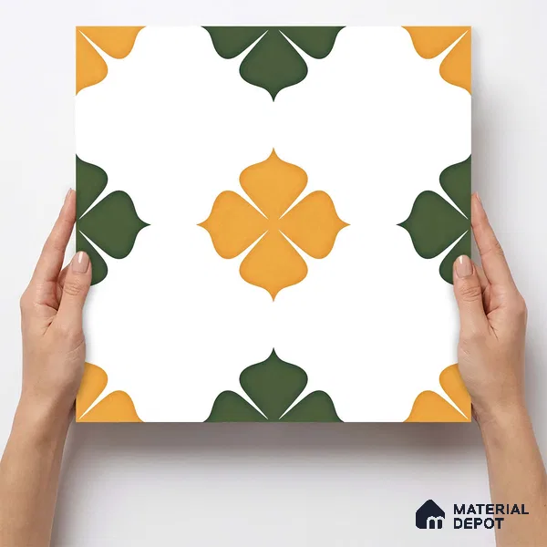 Moroccan Wall & Floor Tile TL 11127 Clover Marigold 1 ft x 1 ft Ceramic Matte Finish Tile - 10 mm | Suitable For Kitchen, Bathroom, Balcony