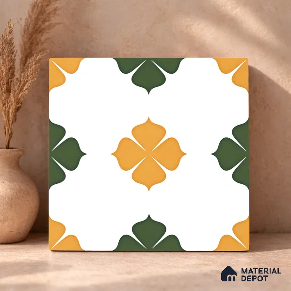 Moroccan Wall & Floor Tile TL 11127 Clover Marigold 1 ft x 1 ft Ceramic Matte Finish Tile - 10 mm | Suitable For Kitchen, Bathroom, Balcony