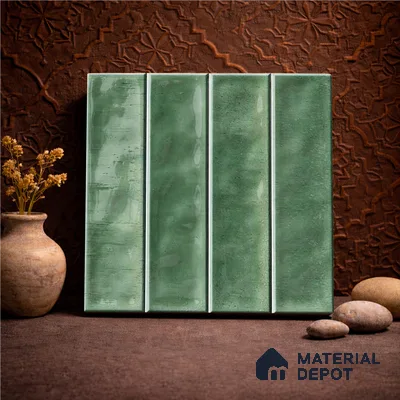Faux Subway Wall Tile TL 11304 Sage Flute 1 ft x 1 ft Ceramic Glossy Finish Tile - 10 mm | Suitable For Bathroom, Dining Area, Kitchen Backsplash