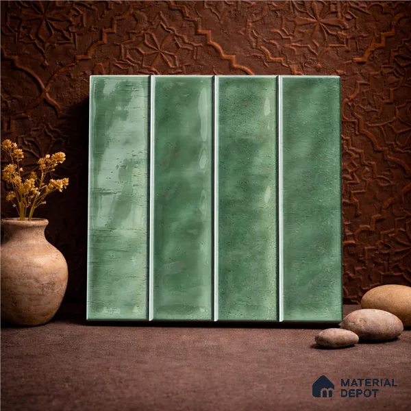 Faux Subway Wall Tile TL 11304 Sage Flute 1 ft x 1 ft Ceramic Glossy Finish Tile - 10 mm | Suitable For Bathroom, Dining Area, Kitchen Backsplash