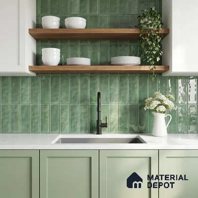Faux Subway Wall Tile TL 11304 Sage Flute 1 ft x 1 ft Ceramic Glossy Finish Tile - 10 mm | Suitable For Bathroom, Dining Area, Kitchen Backsplash