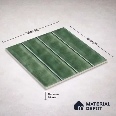 Faux Subway Wall Tile TL 11304 Sage Flute 1 ft x 1 ft Ceramic Glossy Finish Tile - 10 mm | Suitable For Bathroom, Dining Area, Kitchen Backsplash