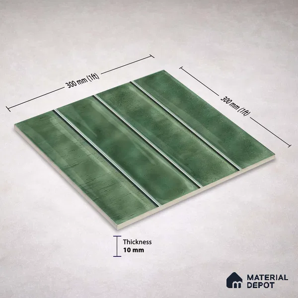 Faux Subway Wall Tile TL 11304 Sage Flute 1 ft x 1 ft Ceramic Glossy Finish Tile - 10 mm | Suitable For Bathroom, Dining Area, Kitchen Backsplash