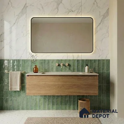 Faux Subway Wall Tile TL 11304 Sage Flute 1 ft x 1 ft Ceramic Glossy Finish Tile - 10 mm | Suitable For Bathroom, Dining Area, Kitchen Backsplash