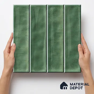 Faux Subway Wall Tile TL 11304 Sage Flute 1 ft x 1 ft Ceramic Glossy Finish Tile - 10 mm | Suitable For Bathroom, Dining Area, Kitchen Backsplash