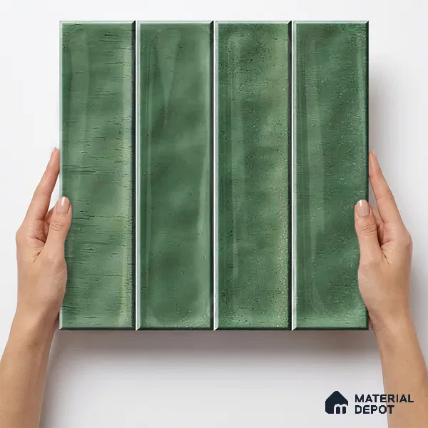 Faux Subway Wall Tile TL 11304 Sage Flute 1 ft x 1 ft Ceramic Glossy Finish Tile - 10 mm | Suitable For Bathroom, Dining Area, Kitchen Backsplash