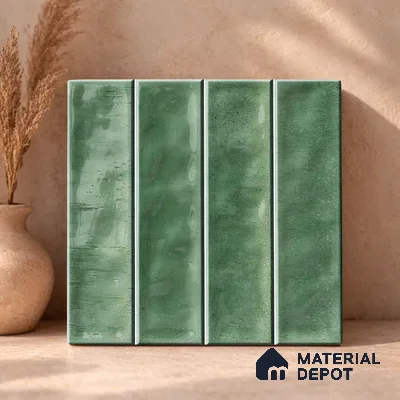 Faux Subway Wall Tile TL 11304 Sage Flute 1 ft x 1 ft Ceramic Glossy Finish Tile - 10 mm | Suitable For Bathroom, Dining Area, Kitchen Backsplash