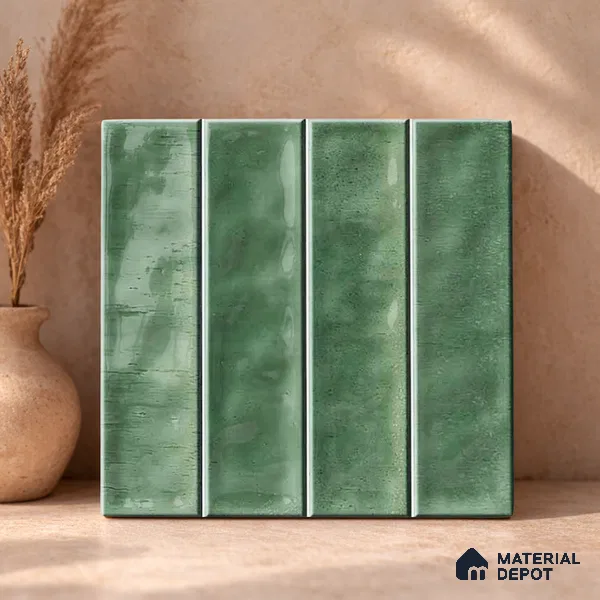 Faux Subway Wall Tile TL 11304 Sage Flute 1 ft x 1 ft Ceramic Glossy Finish Tile - 10 mm | Suitable For Bathroom, Dining Area, Kitchen Backsplash