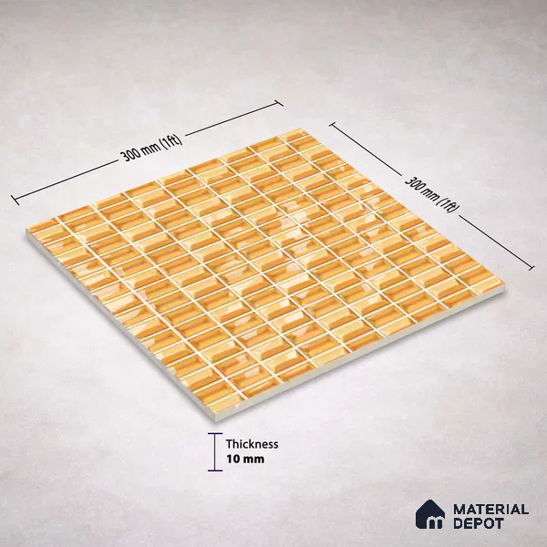 Faux Subway Wall Tile TL 11324 Honey Brick 1 ft x 1 ft Ceramic Glossy Finish Tile - 10 mm | Suitable For Bathroom, Dining Area, Kitchen Backsplash