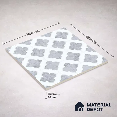 Moroccan Carving Wall & Floor Tile TL 11674 Silver Arabesque 1 ft x 1 ft Ceramic Carving Matte Finish Tile - 10 mm | Suitable For Bathroom, Dining Area, Kitchen