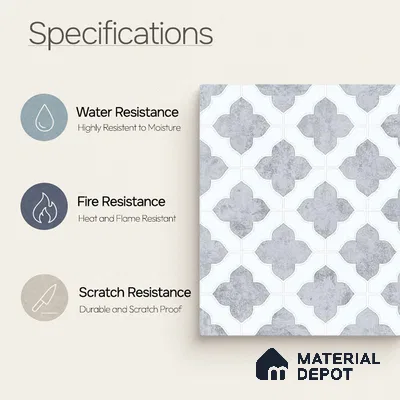Moroccan Carving Wall & Floor Tile TL 11674 Silver Arabesque 1 ft x 1 ft Ceramic Carving Matte Finish Tile - 10 mm | Suitable For Bathroom, Dining Area, Kitchen