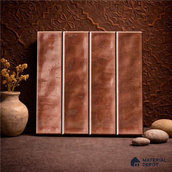 Faux Subway Wall Tile TL 11301 Copperwood Plank 1 ft x 1 ft Ceramic Glossy Finish Tile - 10 mm | Suitable For Bathroom, Kitchen Backsplash