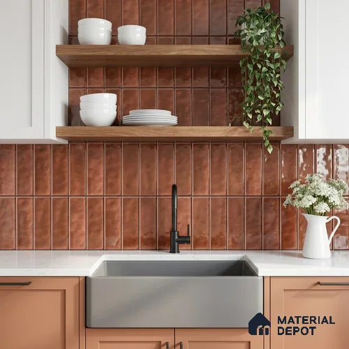Faux Subway Wall Tile TL 11301 Copperwood Plank 1 ft x 1 ft Ceramic Glossy Finish Tile - 10 mm | Suitable For Bathroom, Kitchen Backsplash