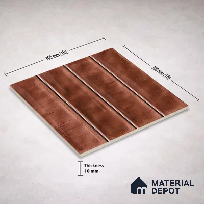 Faux Subway Wall Tile TL 11301 Copperwood Plank 1 ft x 1 ft Ceramic Glossy Finish Tile - 10 mm | Suitable For Bathroom, Kitchen Backsplash