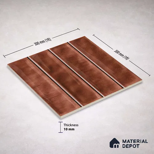 Faux Subway Wall Tile TL 11301 Copperwood Plank 1 ft x 1 ft Ceramic Glossy Finish Tile - 10 mm | Suitable For Bathroom, Balcony & Kitchen Backsplash