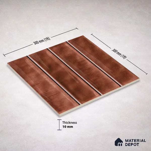Faux Subway Wall Tile TL 11301 Copperwood Plank 1 ft x 1 ft Ceramic Glossy Finish Tile - 10 mm | Suitable For Bathroom, Kitchen Backsplash