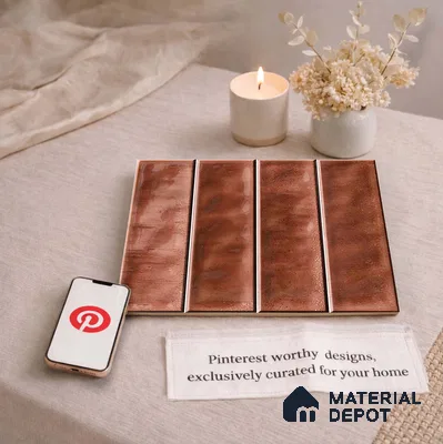 Faux Subway Wall Tile TL 11301 Copperwood Plank 1 ft x 1 ft Ceramic Glossy Finish Tile - 10 mm | Suitable For Bathroom, Kitchen Backsplash
