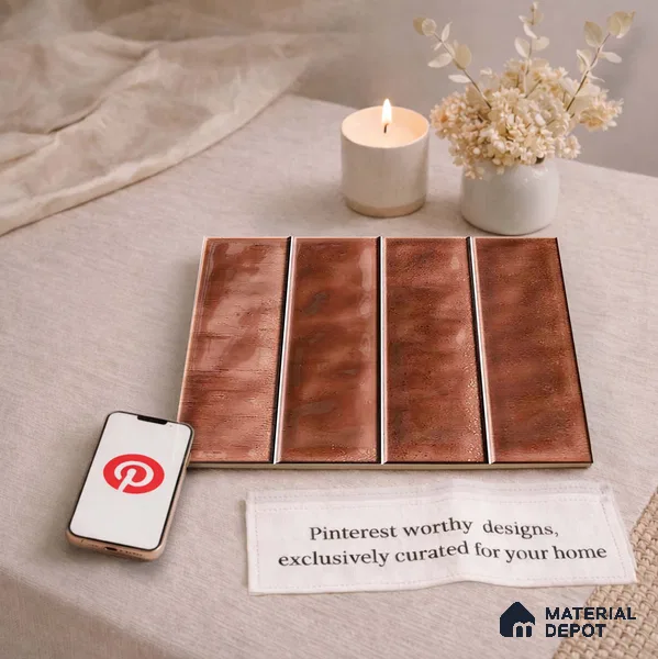 Faux Subway Wall Tile TL 11301 Copperwood Plank 1 ft x 1 ft Ceramic Glossy Finish Tile - 10 mm | Suitable For Bathroom, Kitchen Backsplash