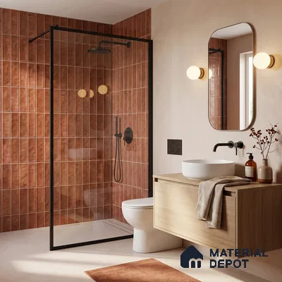 Faux Subway Wall Tile TL 11301 Copperwood Plank 1 ft x 1 ft Ceramic Glossy Finish Tile - 10 mm | Suitable For Bathroom, Kitchen Backsplash