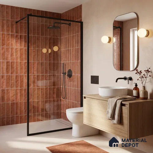 Faux Subway Wall Tile TL 11301 Copperwood Plank 1 ft x 1 ft Ceramic Glossy Finish Tile - 10 mm | Suitable For Bathroom, Kitchen Backsplash