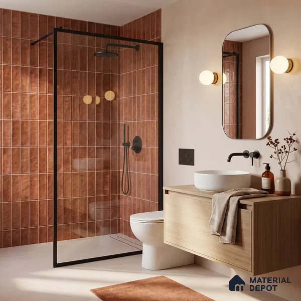 Faux Subway Wall Tile TL 11301 Copperwood Plank 1 ft x 1 ft Ceramic Glossy Finish Tile - 10 mm | Suitable For Bathroom, Kitchen Backsplash
