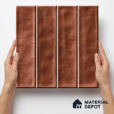 Faux Subway Wall Tile TL 11301 Copperwood Plank 1 ft x 1 ft Ceramic Glossy Finish Tile - 10 mm | Suitable For Bathroom, Kitchen Backsplash