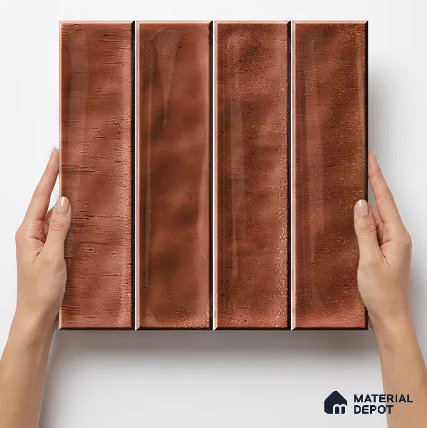 Faux Subway Wall Tile TL 11301 Copperwood Plank 1 ft x 1 ft Ceramic Glossy Finish Tile - 10 mm | Suitable For Bathroom, Kitchen Backsplash