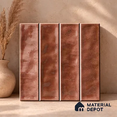 Faux Subway Wall Tile TL 11301 Copperwood Plank 1 ft x 1 ft Ceramic Glossy Finish Tile - 10 mm | Suitable For Bathroom, Kitchen Backsplash