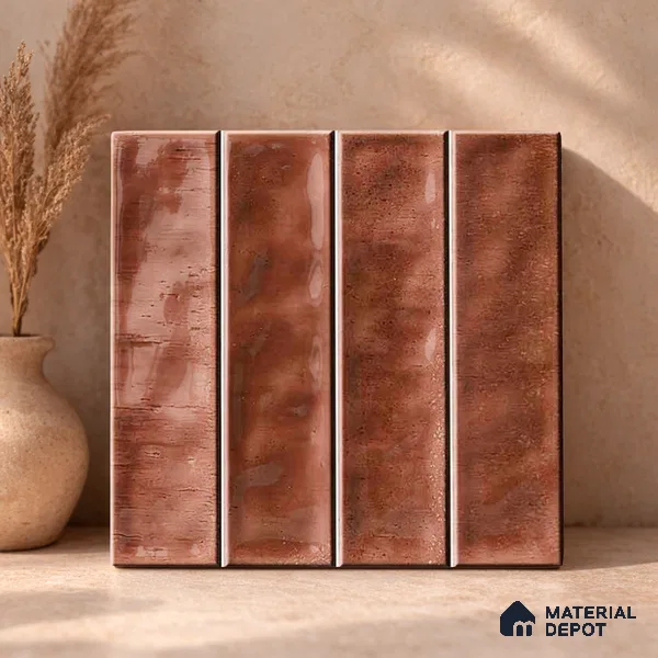Faux Subway Wall Tile TL 11301 Copperwood Plank 1 ft x 1 ft Ceramic Glossy Finish Tile - 10 mm | Suitable For Bathroom, Kitchen Backsplash