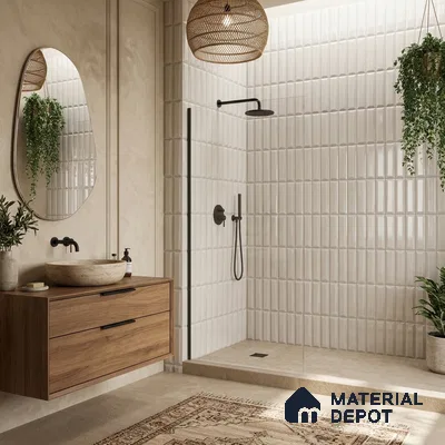 Faux Subway Wall Tile TL 11339 Prism Ivory 1 ft x 1 ft Ceramic Glossy Finish Tile - 10 mm | Suitable For Bathroom, Dining Area, Kitchen Backsplash