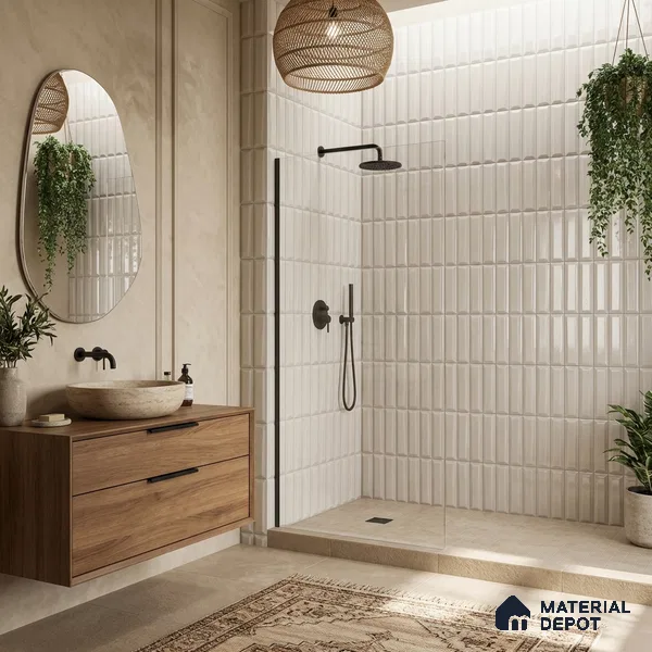 Faux Subway Wall Tile TL 11339 Prism Ivory 1 ft x 1 ft Ceramic Glossy Finish Tile - 10 mm | Suitable For Bathroom, Dining Area, Kitchen Backsplash