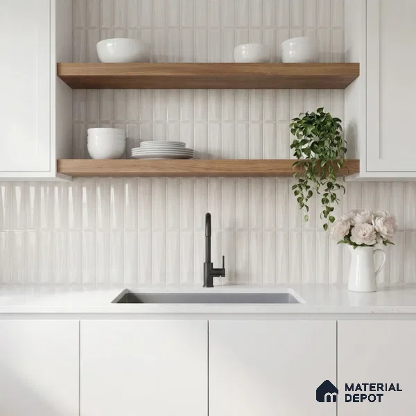 Faux Subway Wall Tile TL 11339 Prism Ivory 1 ft x 1 ft Ceramic Glossy Finish Tile - 10 mm | Suitable For Bathroom, Dining Area, Kitchen Backsplash